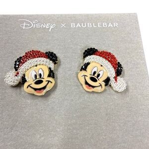 Disney x BaubleBar Women's Mickey Mouse Santa Claus Christmas Stud Earrings NWOT